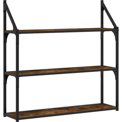 Étagère murale  Étagère flottante 3 niveaux chêne fumé 80x21x78,5 cm (1/5)