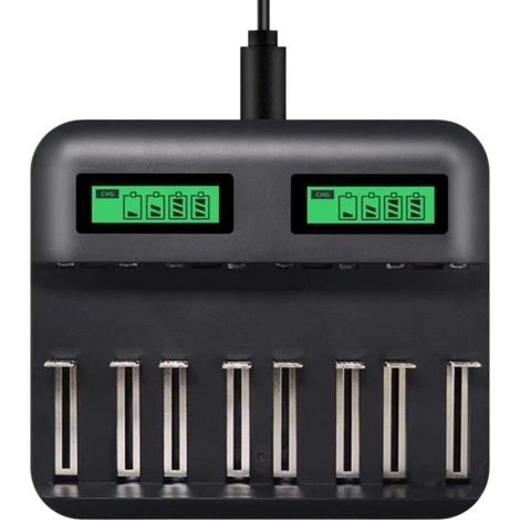 Chargeur de piles intelligent USB à 8 emplacements, écran LCD, compatible avec les piles AA, AAA et CD