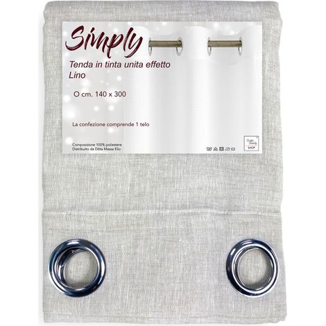 Tenda Simply Effetto Lino 140x300 cm Beige - Tinta Unita Semitrasparente - Poliestere con Anelli - Stile Moderno