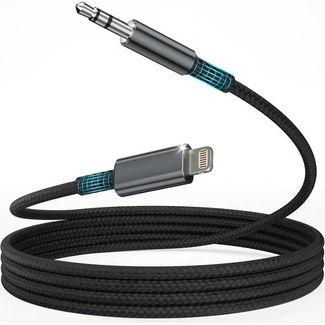 Cable Jack 1,2M Audio Cable Auxiliaire Voiture Cable Jack 3.5mm pour 14/13/12/11/X pour Autoradio/Casque/Enceinte, Gris (1/5)