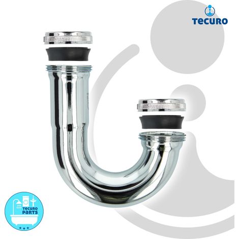tecuro Siphonbogen Ø 32 mm, komplett mit Verschraubungungen 1 1/4 Zoll und Dichtungen, Messing verchromt (1/3)
