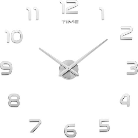 Horloge Murale 3D - Cadran en Alliage d'Aluminium et Chiffres en Acrylique Miroir - Aiguilles Longues en Alliage - Fonctionne avec Pile AA - 1 Pièce