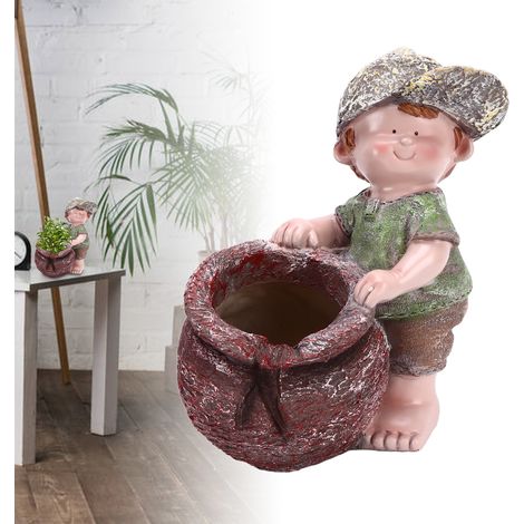 Figura decorativa para macetas, figura infantil de dibujos animados, pintura resistente al agua, hecha de resina, 26,5 cm, decoración para el césped, regalo para la oficina. (1/5)