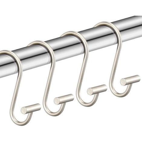 Lot de 12 crochets de rideau de douche en nickel avec barre en T, anneaux de rideau de douche antirouille pour salle de bain pour tringle à rideau de douche