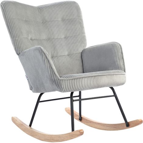 Fauteuil à bascule avec aspect polaire berbère, accoudoir et patins en bois, Gris (1/5)