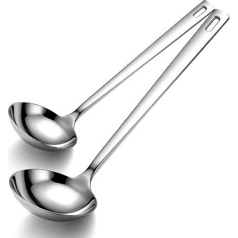 Lot de 2 Louches en Acier Inoxydable Alimentaire, 30cm et 24,5cm, Cuillères à Soupe et à Sauce Solides pour Cuisson Domestique, Service à Table, Lave-Vaisselle Compatible (1/5)