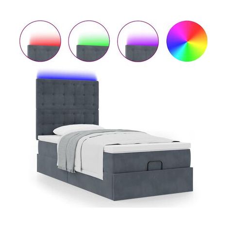 Cadre de lit ottoman avec matelas en velours gris foncé (80 × 200 cm), velours doux et confortable, pour chambre, décor moderne, facile à assembler (1/5)