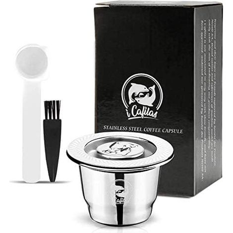 Acier Inoxydable Capsule Espresso Crema Café Rechargeable Réutilisable Pour Machine À Café + 1 Cuillère + 1 Pinceau (Capsule) (1/5)