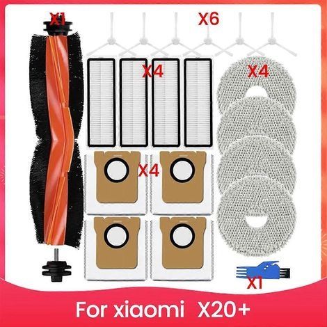 Pour aspirateur robot Xiaomi X20+ : brosse principale, filtre HEPA, lingette de nettoyage, sac à poussière de rechange (1/5)