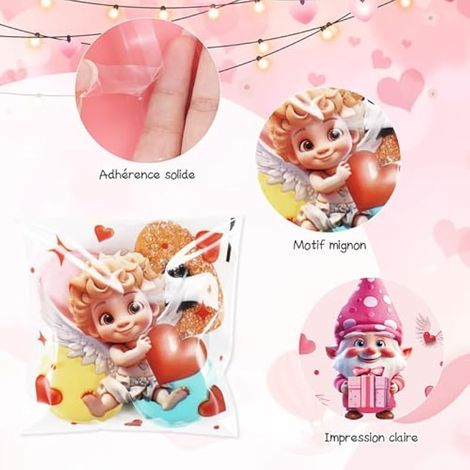 Sachets en cellophane, 120 sachets pour la Saint-Valentin, sachets à bonbons pour biscuits, chocolats, mariages, anniversaires, fêtes (1/3)