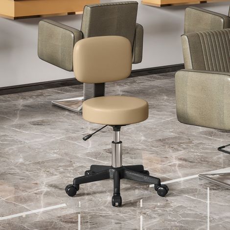 Salon-Rollhocker, Höhenverstellbar von 43 bis 55 cm, Ergonomische Rückenlehne, Kunstleder Braun (1/5)