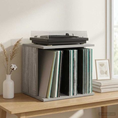 vidaXL Almacenamiento de discos de vinilo Sonoma gris 42 x 33 x 36 cm (1/5)