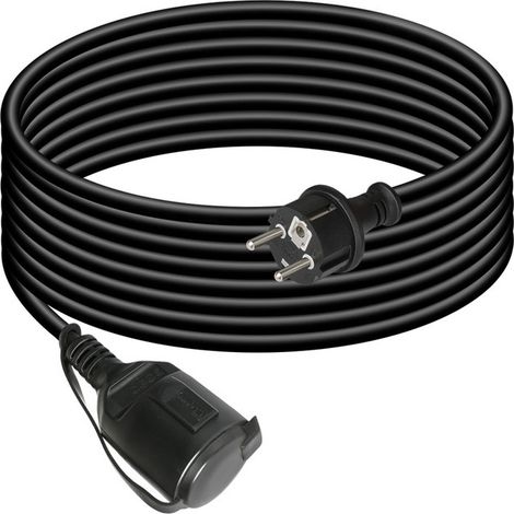 CILIA Rallonge Électrique 10M avec Clapet de Protection, Câble Extension Schuko 16A 3680W, Fiche Coudée 90°, Prise avec Cache pour Jardin, Tondeuse et Bricolage, Noir (1/4)