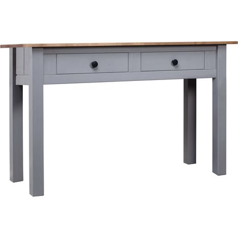 Table console bureau avec deux tiroirs de rangement 110 x 40 x 72 cm en bois de pin gris DEC031996 (1/5)