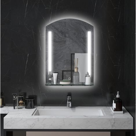 Specchio da bagno LED da parete con mensola in vetro, 3 colori, 50 x 70 cm, argento (1/5)