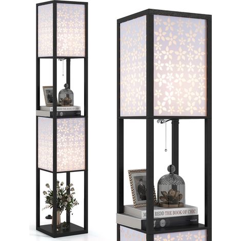 Lampadaire Étagère 160 CM, Lampadaire Salon sur Pied Moderne, Abat-jour Motif à Fleurs, Ampoule E27, Lampe sur Pied pour Salon Chambre Bureau (1/5)