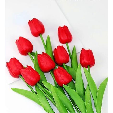 bouquet de tulipes artificielles de 34 cm en PU, aspect réaliste, idéal pour Noël, Halloween, un mariage ou une fête. Fleurs artificielles.rouge (1/5)