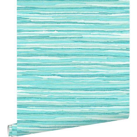 papier peint motif tissé turquoise - ESTAhome (1/5)