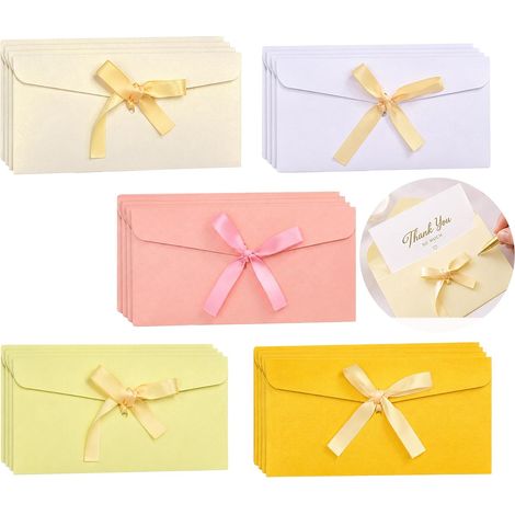 Lot de 20 enveloppes en papier nacré avec ruban, 250 g, multicolores, pour cartes de vœux, mariages, anniversaires et loisirs créatifs. (1/5)
