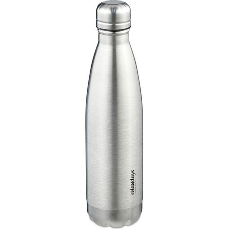 Relaxdays Stainless Steel Water Bottle, Leak-proof, Cold & Hot Drinks, Vacuum Insulated Bottle, 500 ml, Outdoor, Silver