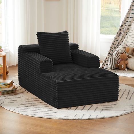 Modulares Sofa aus Cordstoff mit Schlaffunktion und Kissen, ohne Montage, Schwarz (1/5)