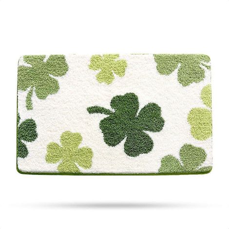 Tapis de bain mignon et antidérapant, tapis de douche doux, tapis de sol en peluche amusant, 40 x 60 cm, motif trèfles à quatre feuilles (1/5)
