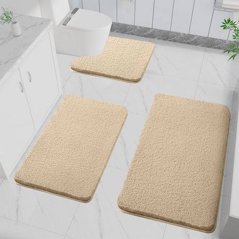 Lot de 3 tapis de bain antidérapants, doux, absorbant l'eau, en microfibre, pour la salle de bain, lavable en machine(chameau) (1/5)
