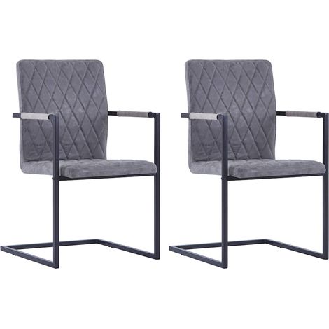 vidaXL Chaises à manger cantilever lot de 2 gris foncé similicuir (1/5)