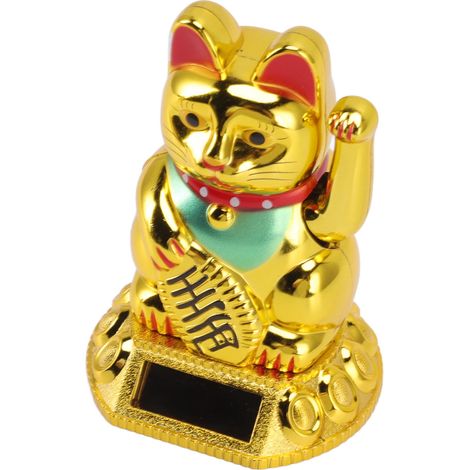 Chat porte-bonheur chinois doré, à bras agités et à lumière solaire par induction, idéal pour la maison ou la voiture. Décoration pour la maison et la voiture.