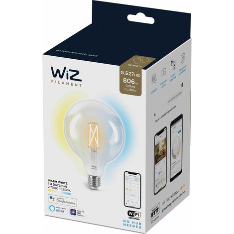 WiZ LED E27 Globe Lampe (G125) Filament Klar 60W Warm bis Kaltweißes Licht - 1 Stück (1/5)