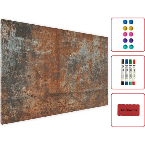 Allboards – Tableau magnétique en métal rouillé 90x60 cm – Acier – Effaçable – Compatible avec tous types d'aimants – Installation horizontale ou verticale