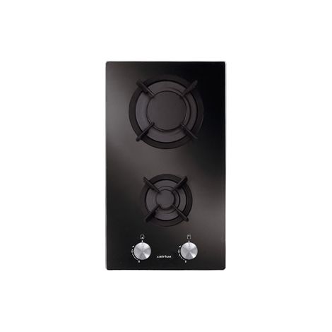 Airlux – Table de cuisson gaz 2 foyers 29cm 4000W – Verre noir – Encastrable – Injecteurs butane/propane fournis – AV32HBK