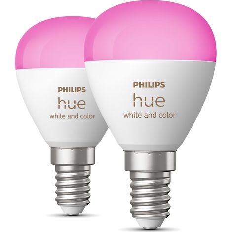 Philips Hue Pack 2 Bombillas LED esférica inteligente Philips Hue White and color Ambiance 5,1W Luster E14 (1/3)