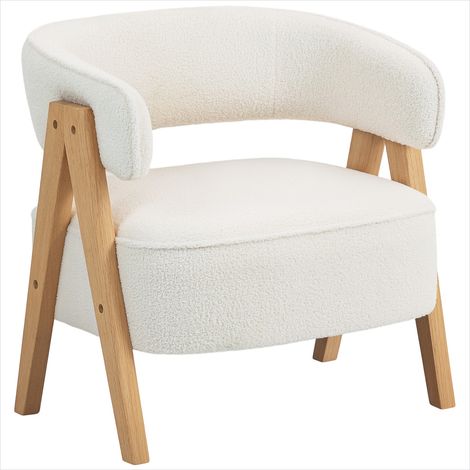 Banc de salle à manger Fauteuil de salon blanc en tissu bouclette (1/5)