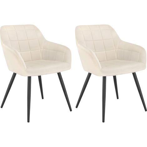 WOLTU 2X Sillas de Comedor Nordicas Estilo Vintage Juego de 2 Silla de Cocina Silla Tapizada con Reposabrazos Tapizadas en Terciopelo Estructura de Metal Crema (1/5)