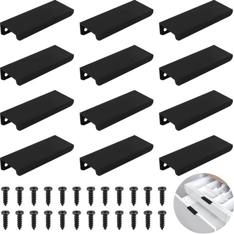 Poignée de meuble invisible, 12 poignées de porte dissimulées pour armoires et tiroirs, poignée de tiroir en alliage d'aluminium noir et poignée d'armoire de cuisine avec 24 vis (longueur 80 mm, espac (1/5)