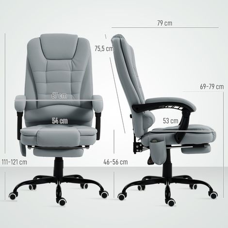 Fauteuil de bureau massant hauteur réglable dossier inclinable télécommande filaire, gris (1/4)