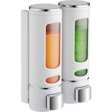 Distributeur Savon Mural 400 ML X 2 Distributeur Shampoing et Gel Douche Distributeur Savon Douche Double Distributeur de Savon Liquide Mural Manuel Distributeur de Désinfection des Mains (1/4)