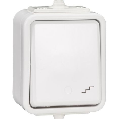 Interruptor de escalera de superficie, IP44, color cedro blanco.