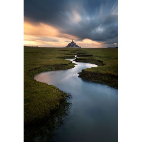 Tableau sur toile Rivière du Mont St-Michel 65x97 cm - Impression sur Toile Murale Décorative - Image imprimée en HD sur Toile - Toile sur Châssis en Bois FSC - Fabriqué en France (1/5)