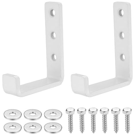 2 Pcs Crochet Mural Garage, Crochets Muraux Robustes, Velo Mural, à Visser Métal, Support en J pour Rangement de Garage Objets Encombrants, Porte-manteaux/Patères(Blanc) - (1/5)