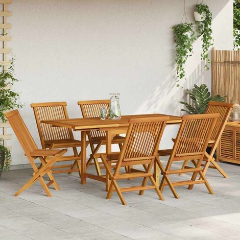 Ensemble repas jardin 7 pièces en teck massif, table extensible et 6 chaises pliantes - PANGIVO (1/5)