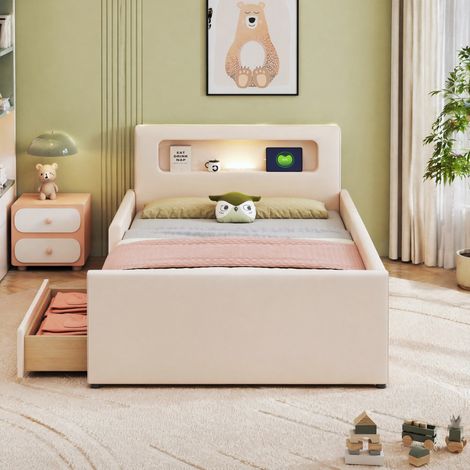 Letto singolo con cassetti, LED e USB 90x200 cm OKMYHOME (1/5)