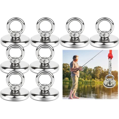 8 Pièces Aimant De Pêche Super Puissant 45 Kg Néodyme 32mm Rond Argenté Crochet Aimanté Puissant Pour Pêche À L'Aimant Récupération De Rivière (1/5)