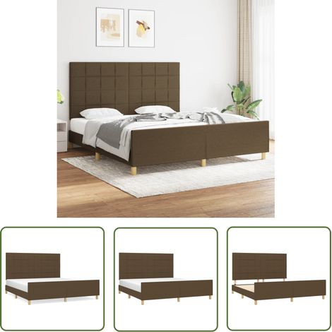 Lit adulte avec tête de lit pour Couchage,Cadre de lit Marron foncé 180x200 cm Tissu -BV67983 (1/5)