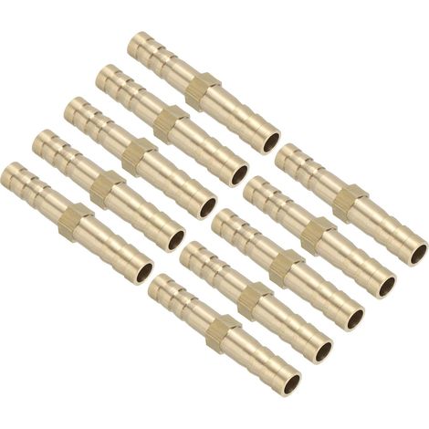 1/4" Brass Pipe Fitting, 10pcs Straight Union Fittings Barbs Metal Barb Barb Adapter Air Hose Repair for Water, Oil (1/5)