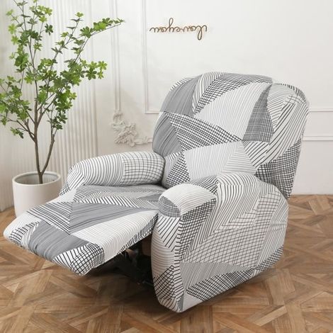 Weicher Stretch-Sesselbezug, 4-teiliger rutschfester Sofabezug mit Seitentasche, B (1/4)