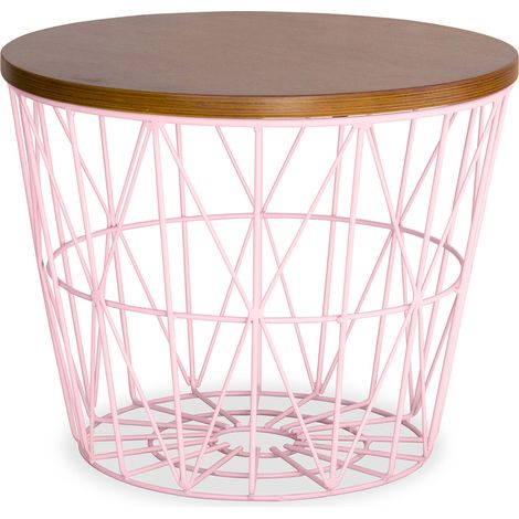 Round Side Table - Industrial Design - Wood and Metal - Basker Pink (1/5)