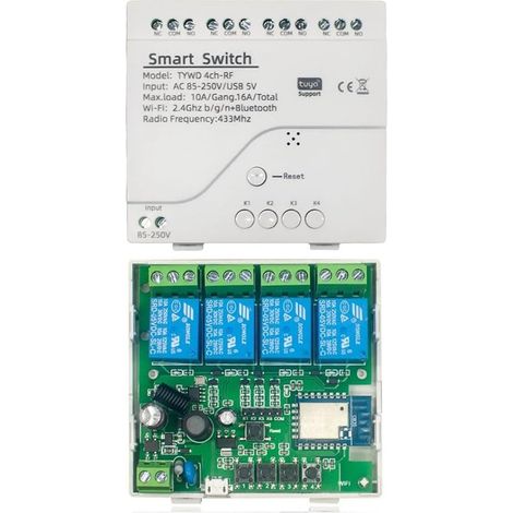 1 Pièce Tuya Smart Switch Module de Commutation WiFi Minuterie DIY Module Domotique AC 85V-250V 4CH RF pour Home (1/5)
