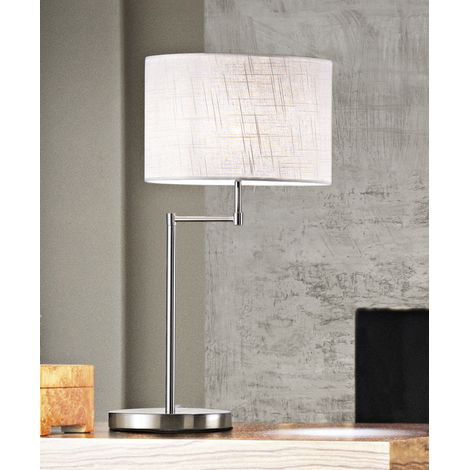 Lampe De Table En Métal Chrome Poli Avec Abat-Jour En Tissu Blanc, Douille E27 Max 40W, Lampe D'Intérieur Élégante Au Design Classique - Perenz (1/2)